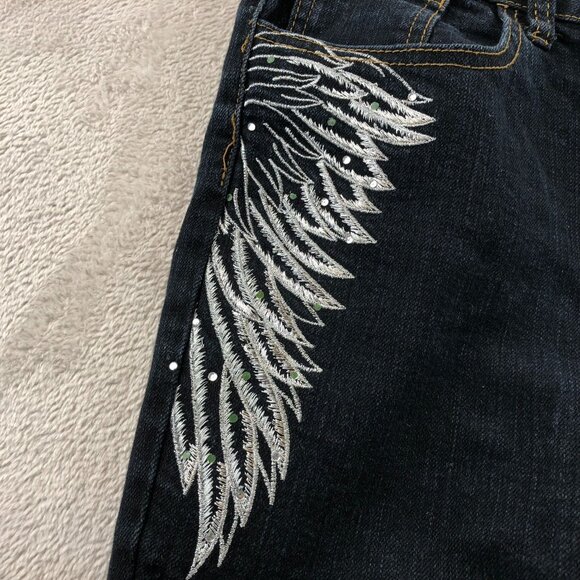 Impression Womens Embroidered Jeans Size 21 Blue Denim Angel Wings Casual Y2K - Picture 11 of 15